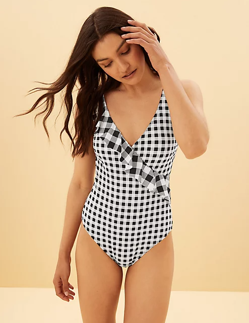 Gingham sale ruffle swimsuit